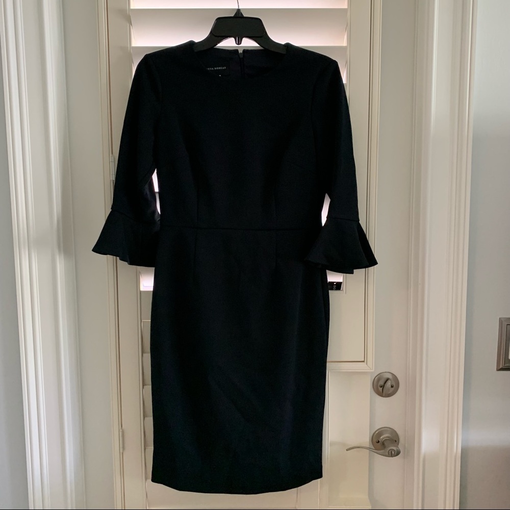 Donna Morgan navy sheath dress with ruffle sleeves 💙 NWT 💙 dark navy blue